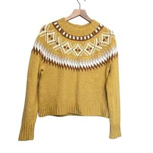 Womens American Eagle Fair Isle Nordic Chunky Knit Mustard Yellow Gold Sweater M